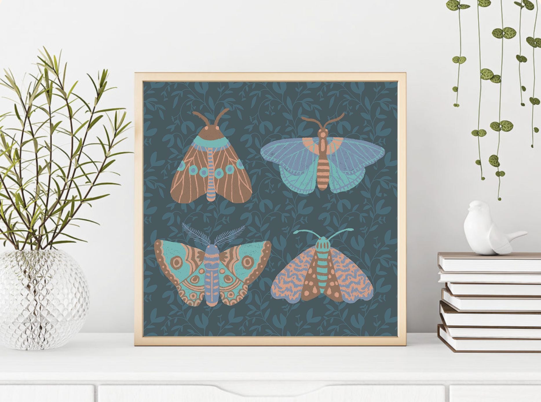 Four Moths 8" x 8" Art Print Art Print Lucid Moon Studio 
