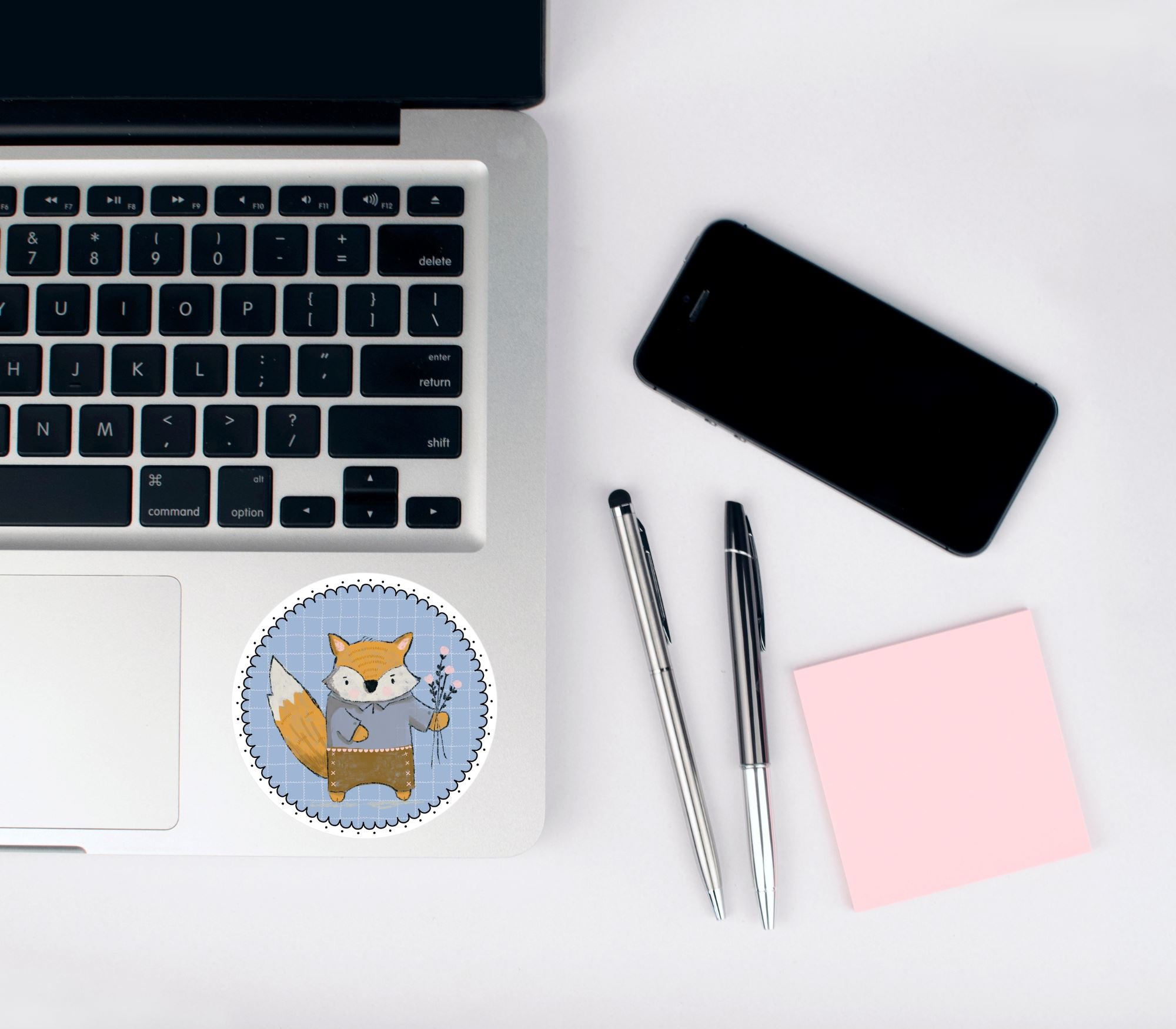 Fox with Flowers Matte Vinyl Waterproof Sticker stickers Lucid Moon Studio 