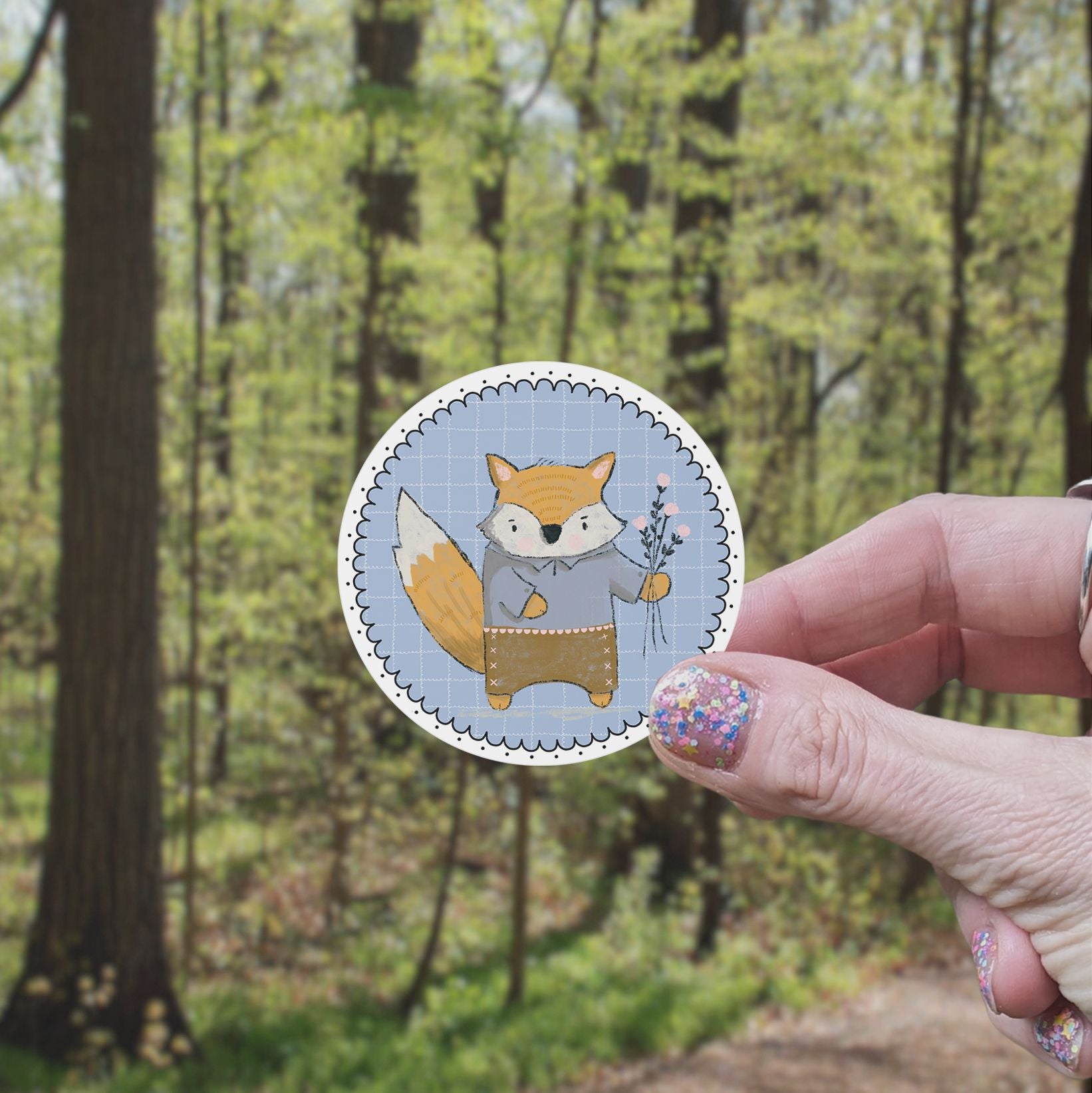 Fox with Flowers Vinyl Sticker stickers Lucid Moon Studio 