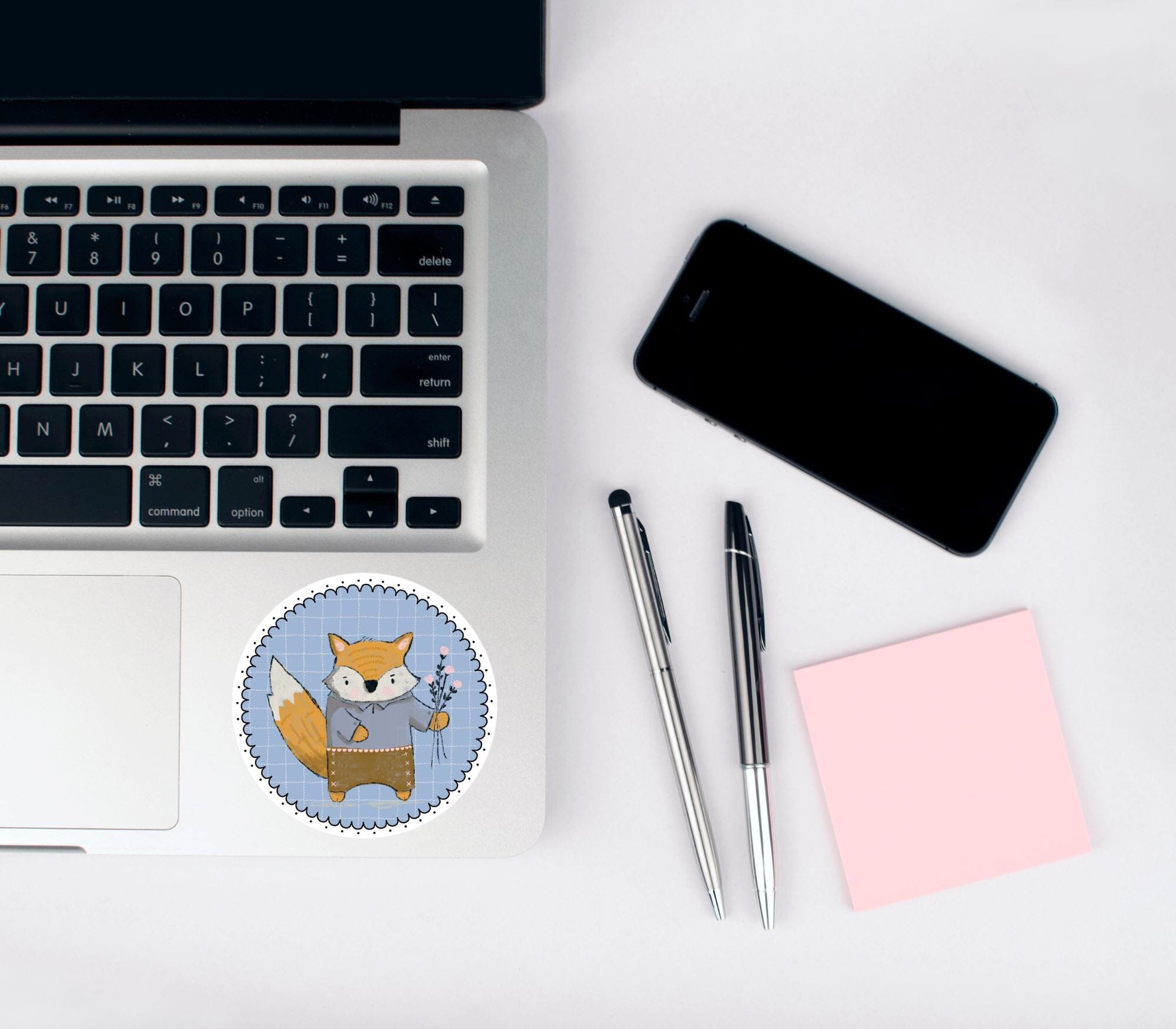 Fox with Flowers Matte Vinyl Waterproof Sticker stickers Lucid Moon Studio 