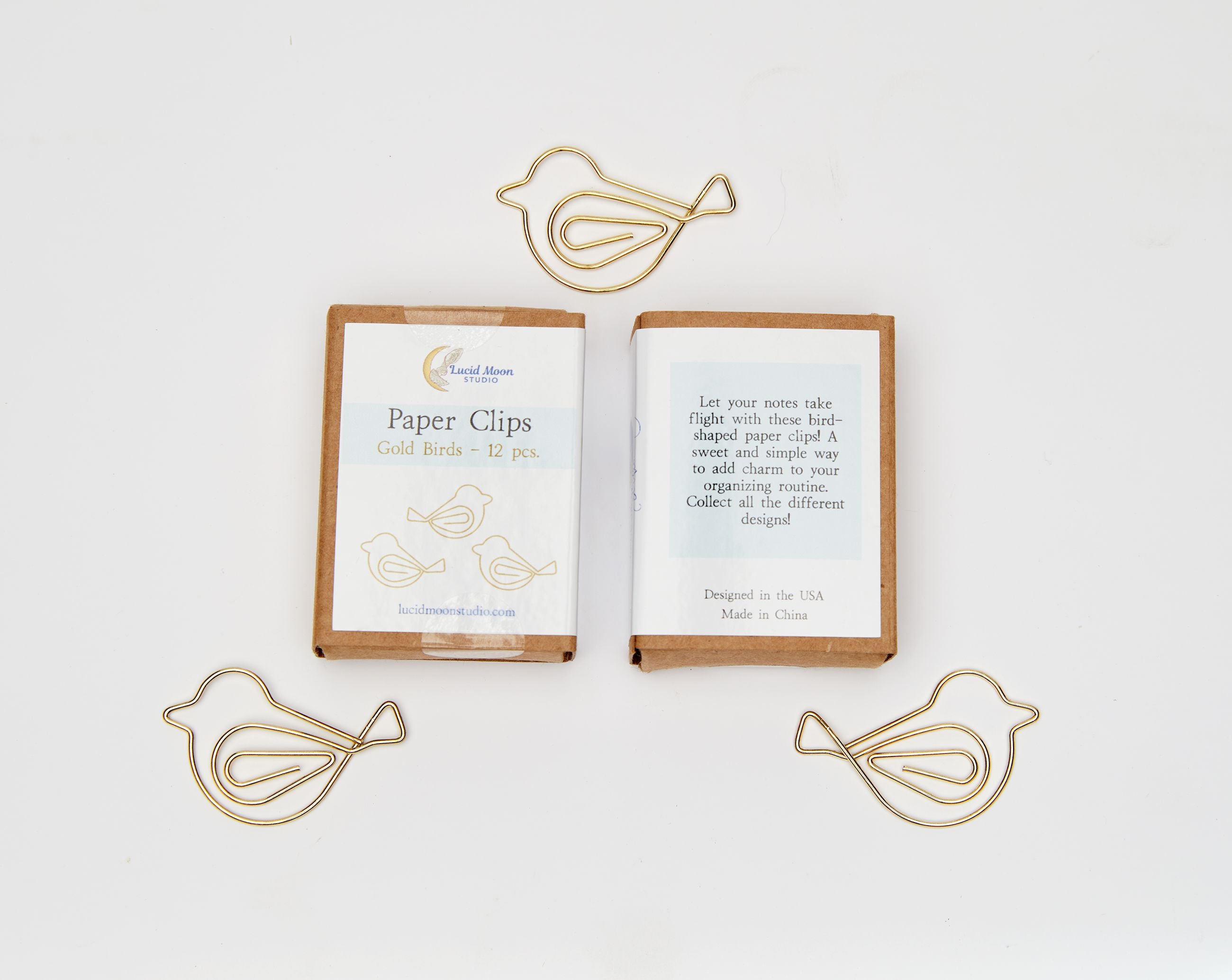 Gold Birds Boxed Paper Clips Paper Clips Lucid Moon Studio 
