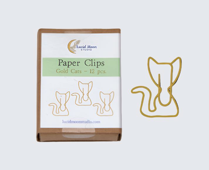 Gold Cats Boxed Paper Clips Paper Clips Lucid Moon Studio 