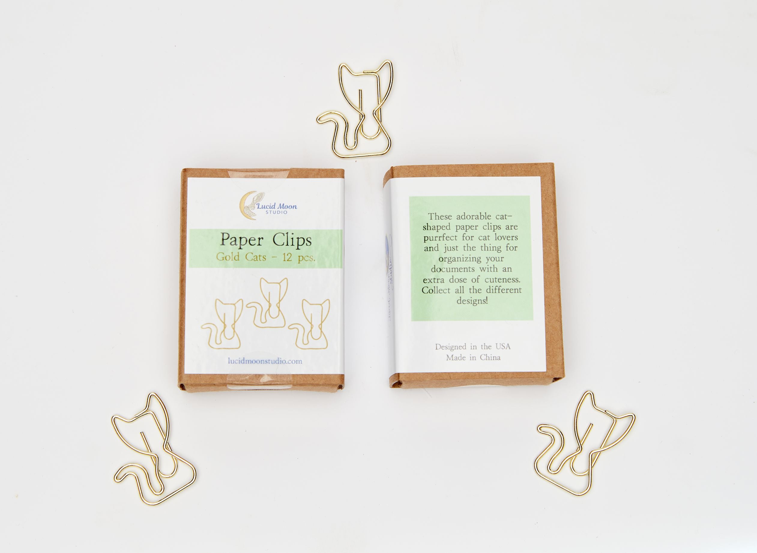 Gold Cats Boxed Paper Clips Paper Clips Lucid Moon Studio 