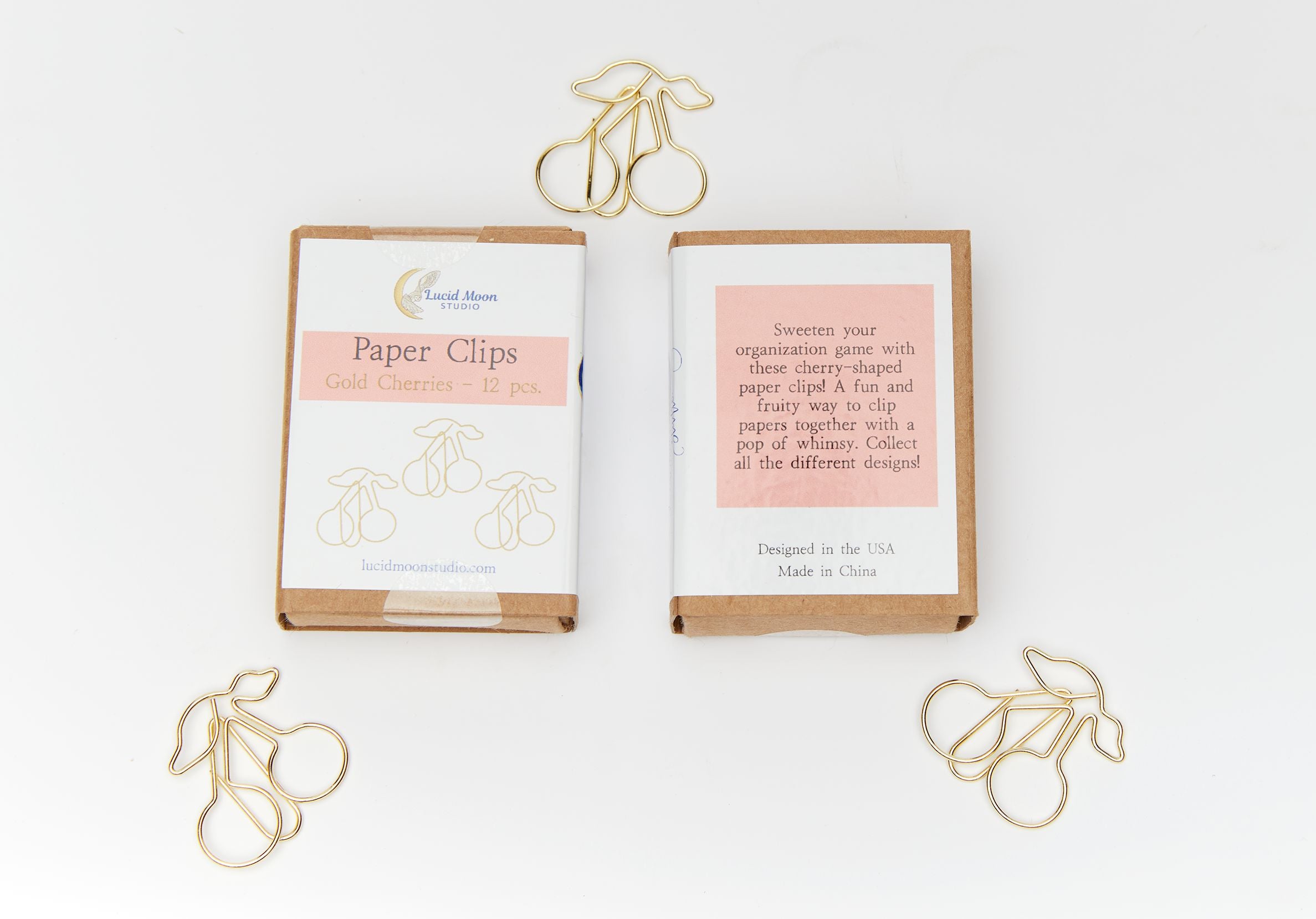 Gold Cherries Boxed Paper Clips Paper Clips Lucid Moon Studio 