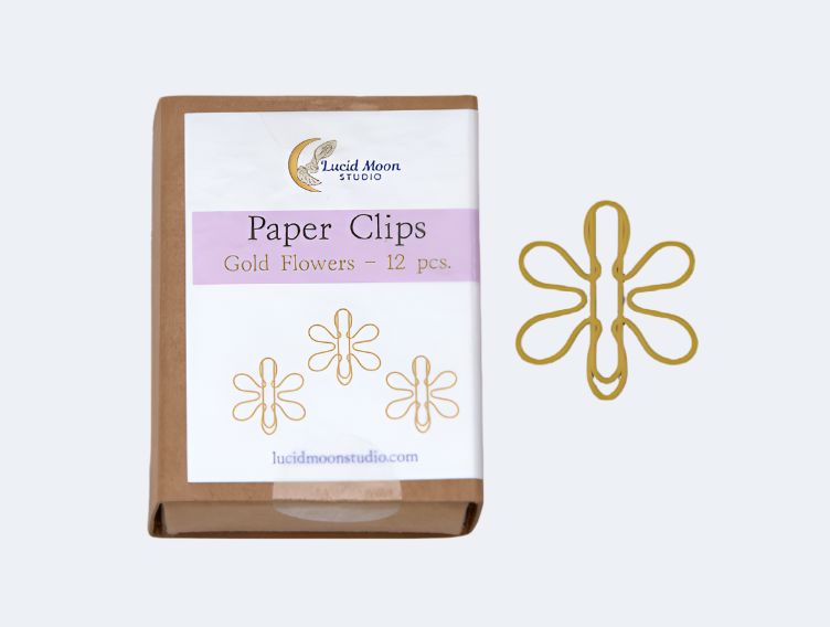 Gold Flowers Boxed Paper Clips Paper Clips Lucid Moon Studio 