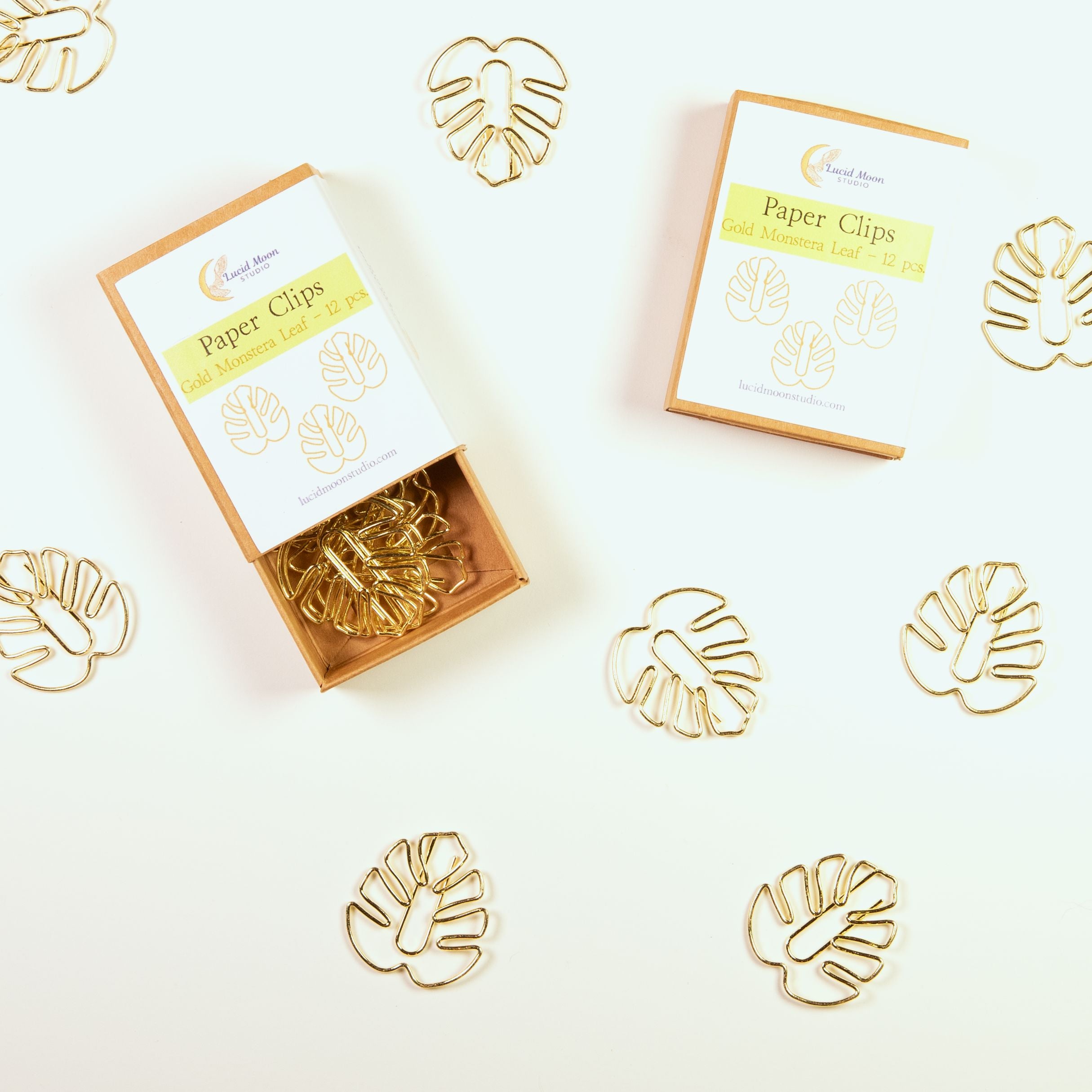Gold Monstera Leaf Boxed Paper Clips Paper Clips Lucid Moon Studio 