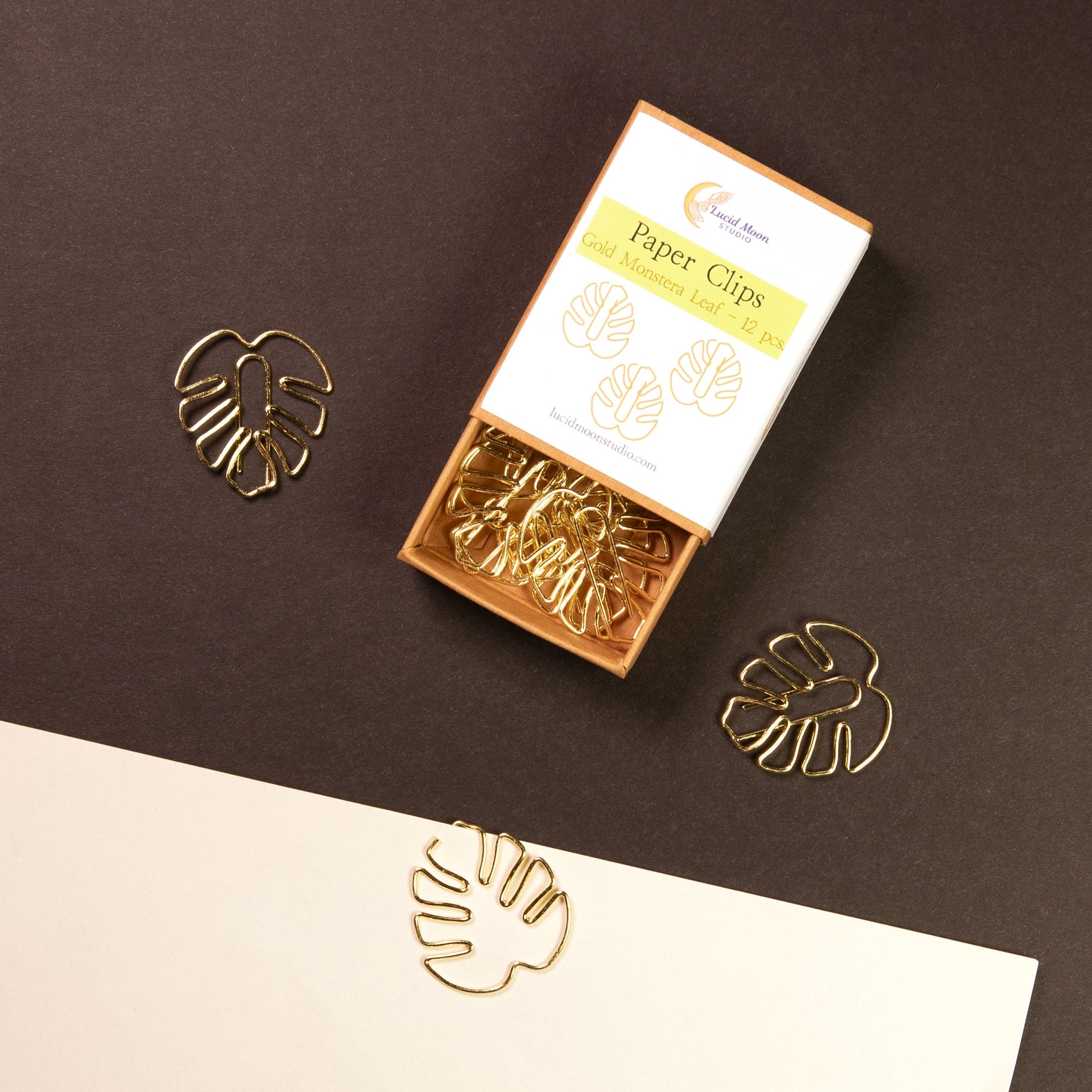Gold Monstera Leaf Boxed Paper Clips Paper Clips Lucid Moon Studio 