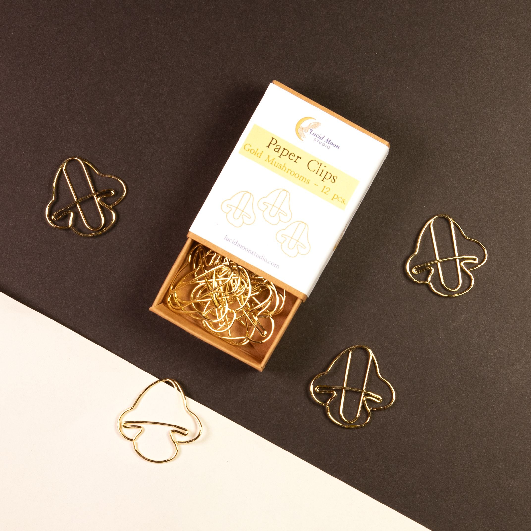 Gold Mushrooms Boxed Paper Clips Paper Clips Lucid Moon Studio 