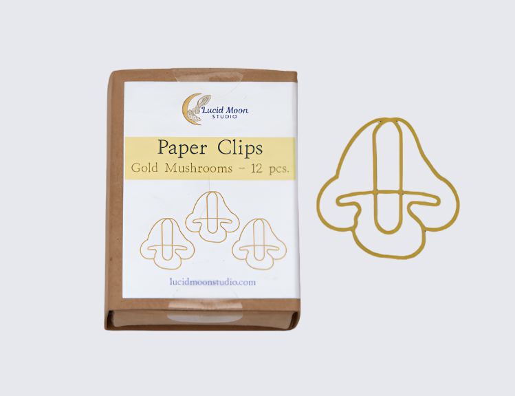 Gold Mushrooms Boxed Paper Clips Paper Clips Lucid Moon Studio 