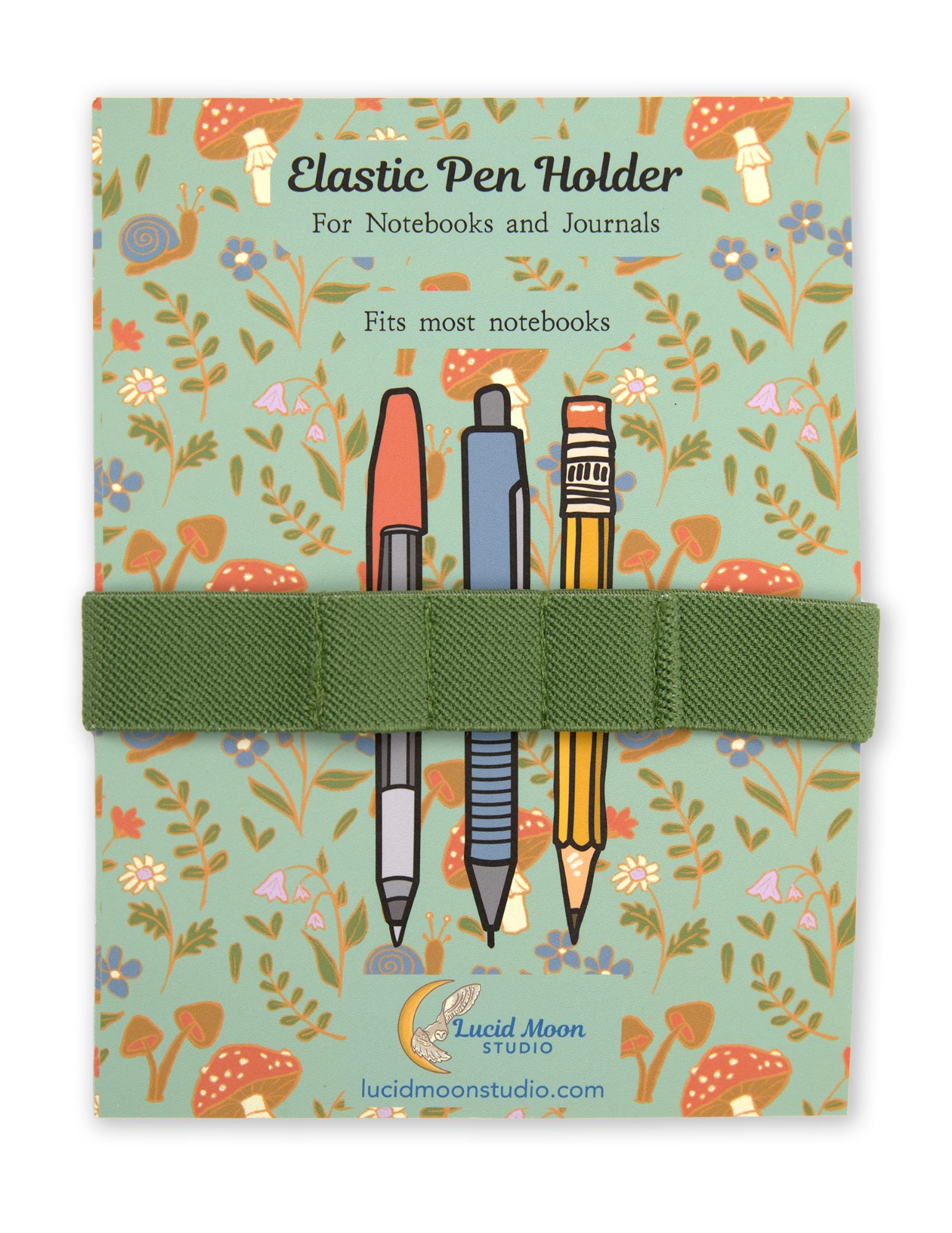 Green Elastic Pen Holder for Notebooks (Fits up to 3 Pens) Book Pen Holder Lucid Moon Studio 