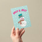 Holly & Jolly Snowman Holiday Card Greeting Cards Lucid Moon Studio 