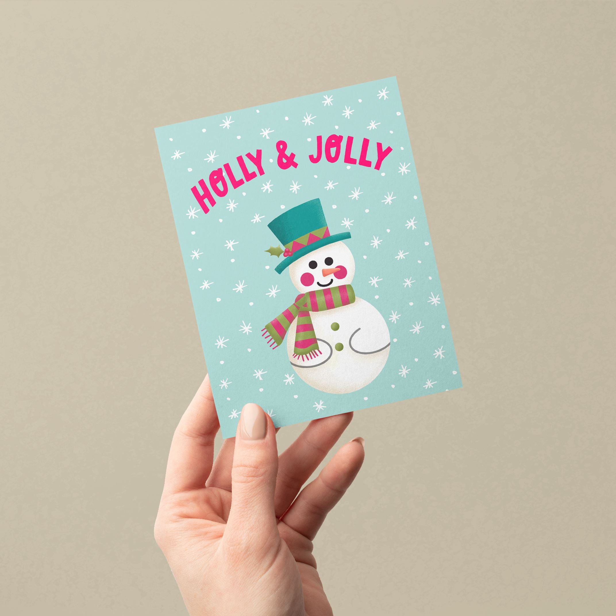 Holly & Jolly Snowman Holiday Card Greeting Cards Lucid Moon Studio 