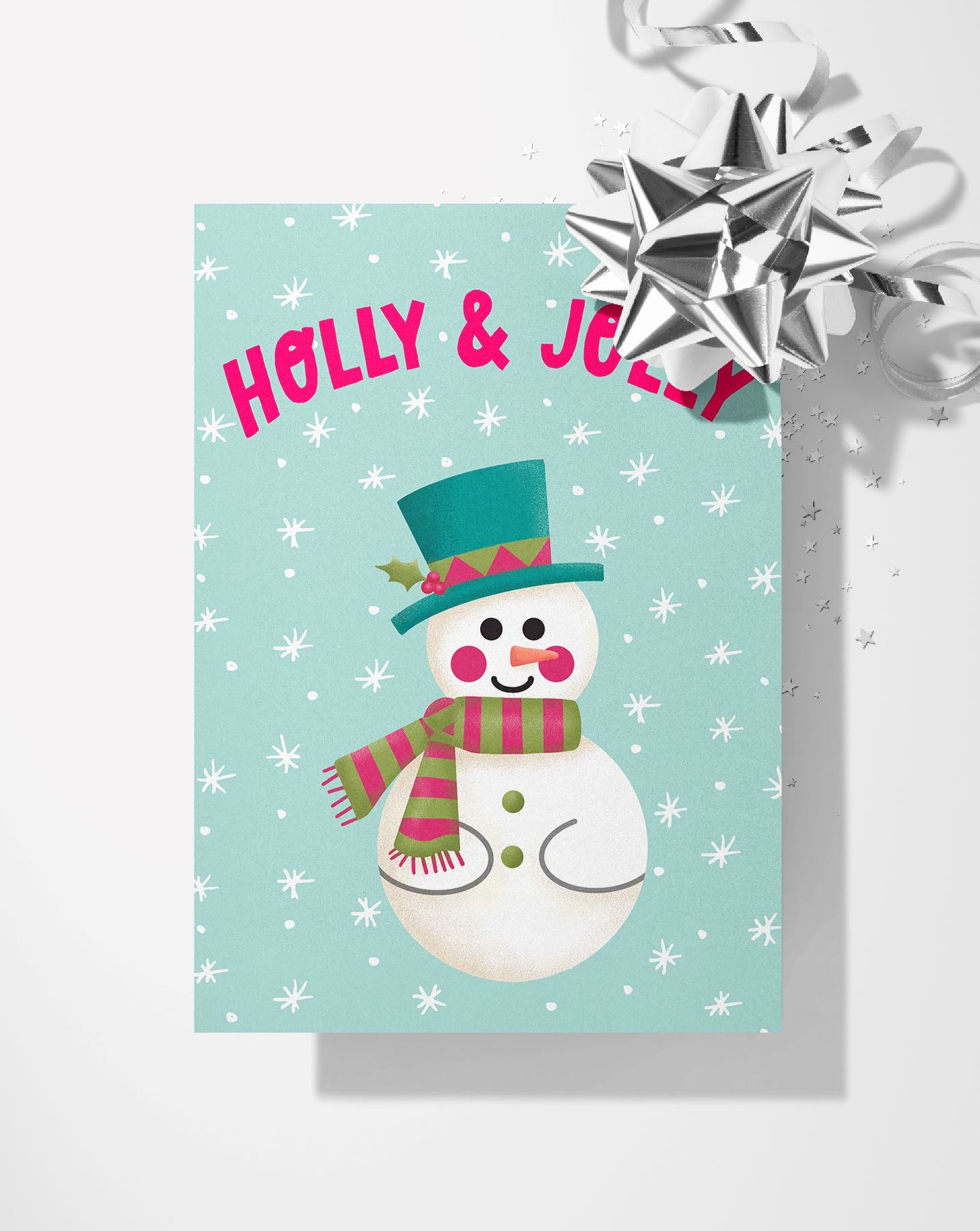 Holly & Jolly Snowman Holiday Card Greeting Cards Lucid Moon Studio 