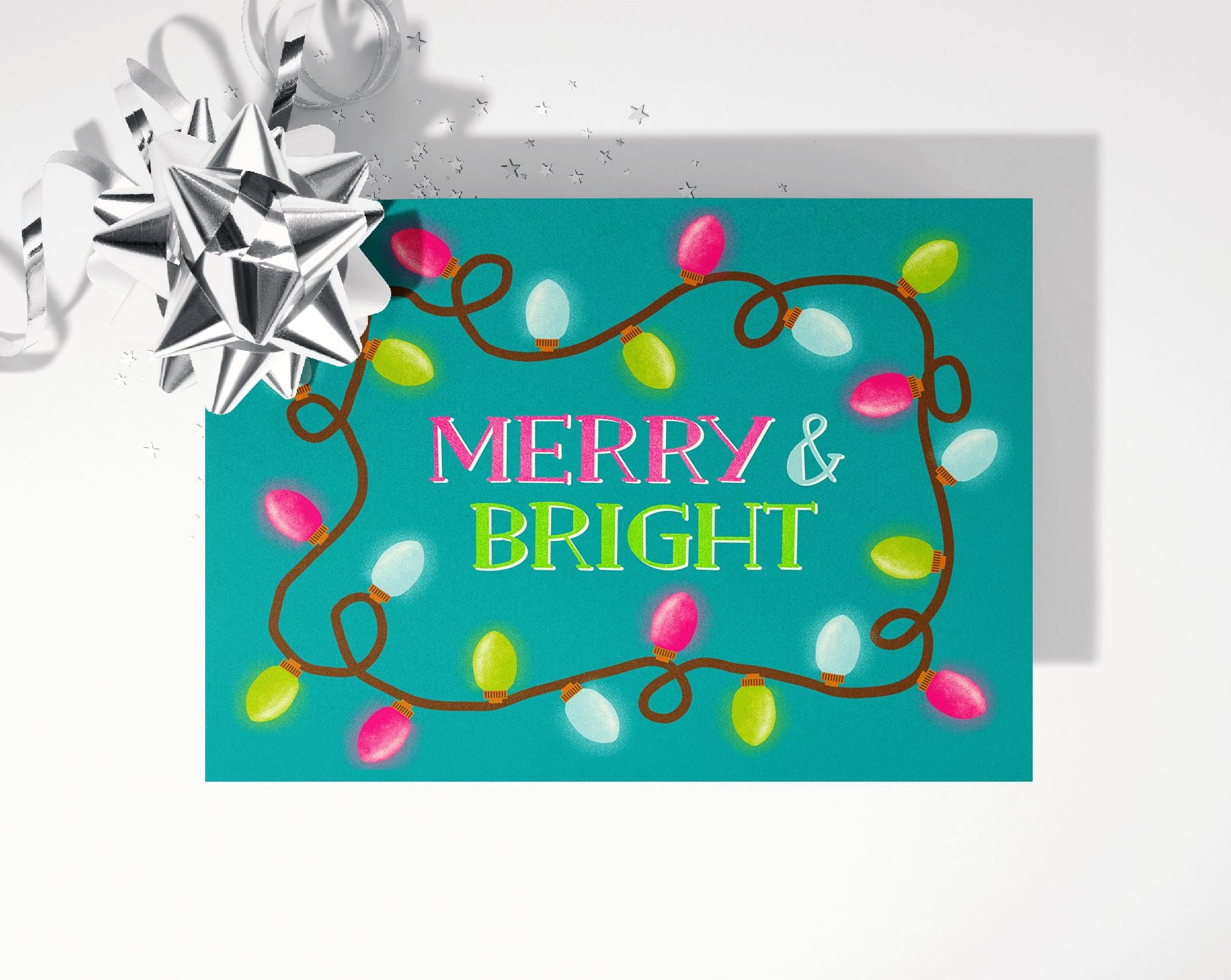 Merry and Bright Christmas Lights Greeting Card Greeting Cards Lucid Moon Studio 