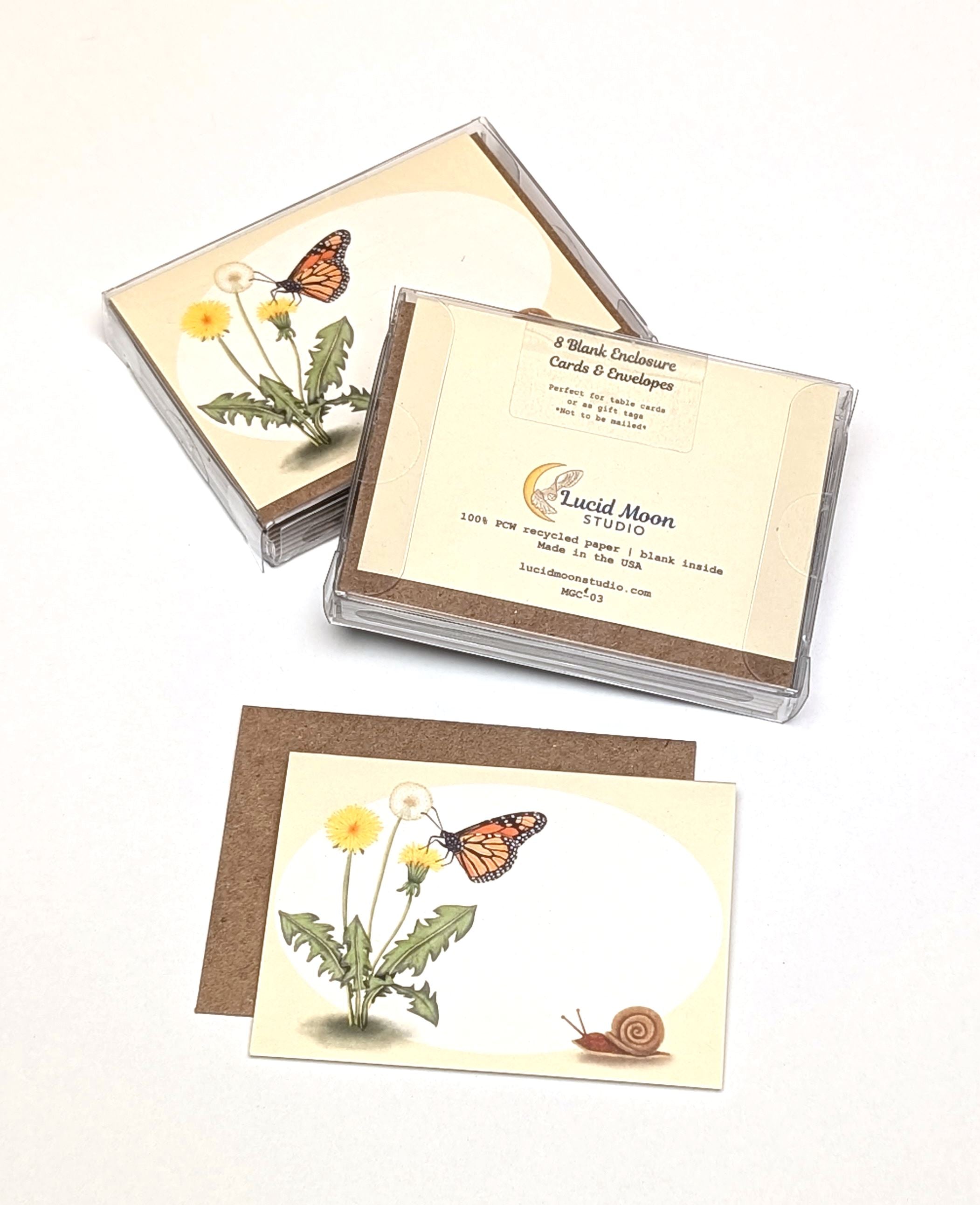 Monarch and Dandelions | Boxed Mini Cards (8) Greeting Cards Lucid Moon Studio 