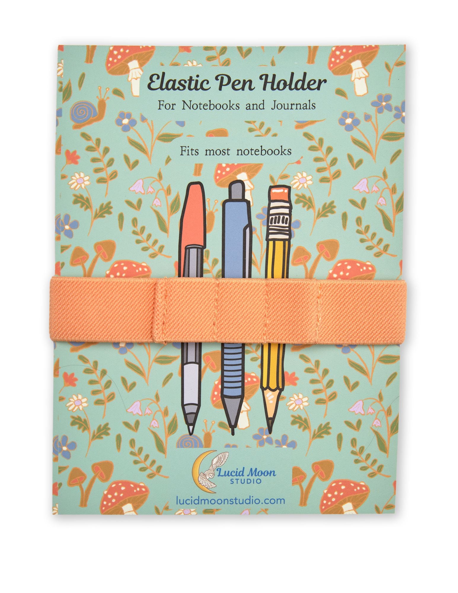 Orange Elastic Pen Holder for Notebooks (Fits up to 3 Pens) Book Pen Holder Lucid Moon Studio 