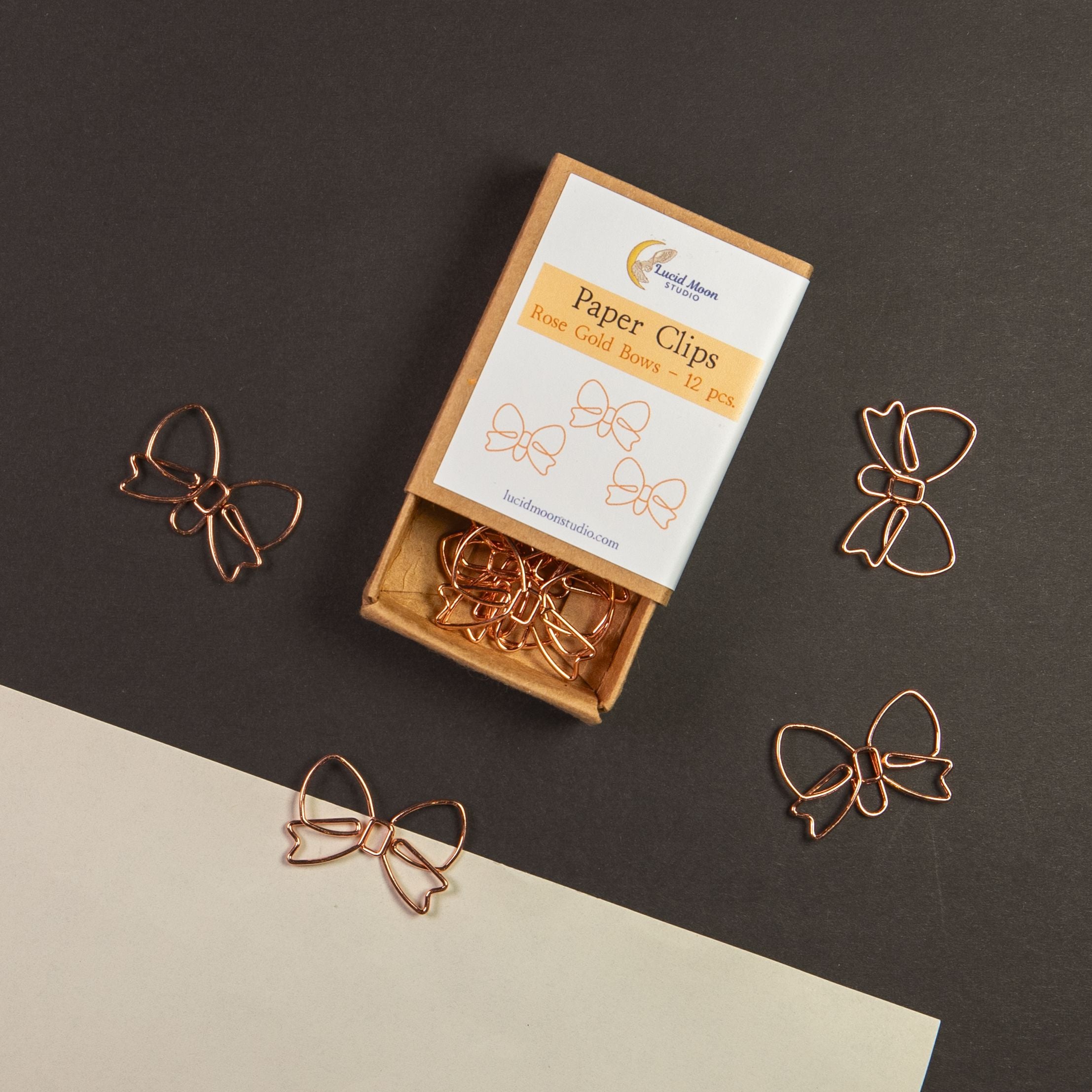 Rose Gold Bows Boxed Paper Clips Paper Clips Lucid Moon Studio 