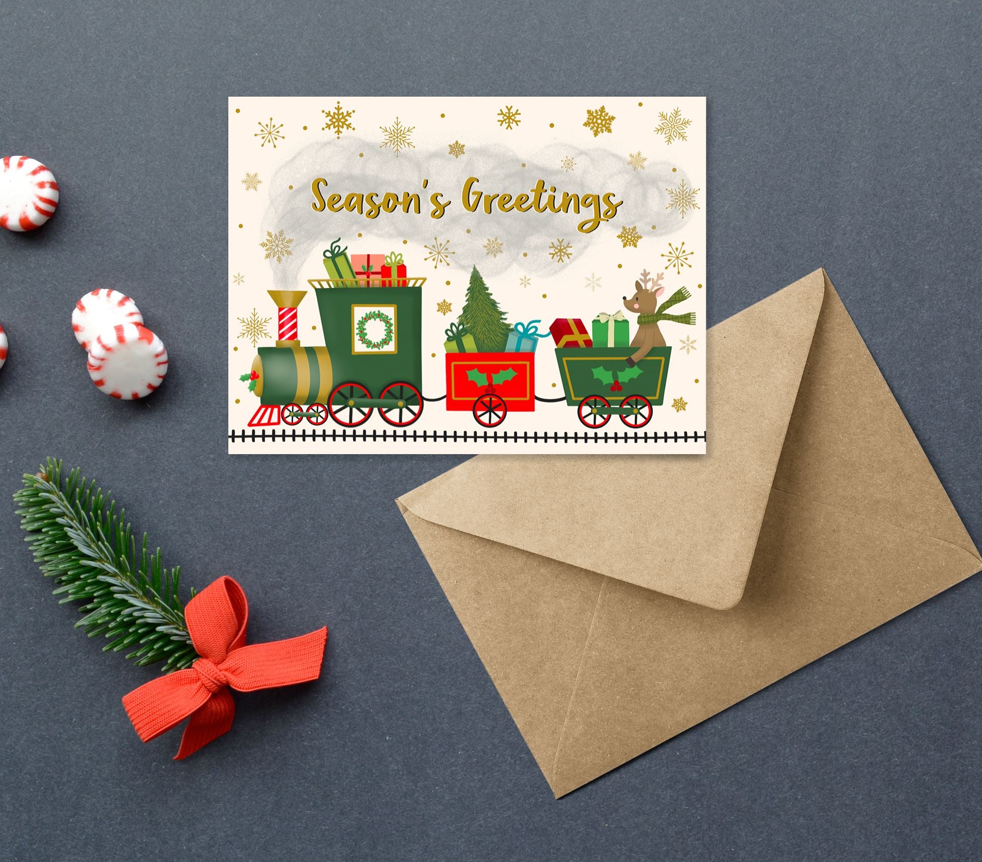 Season's Greetings Train Holiday Card Greeting Cards Lucid Moon Studio 