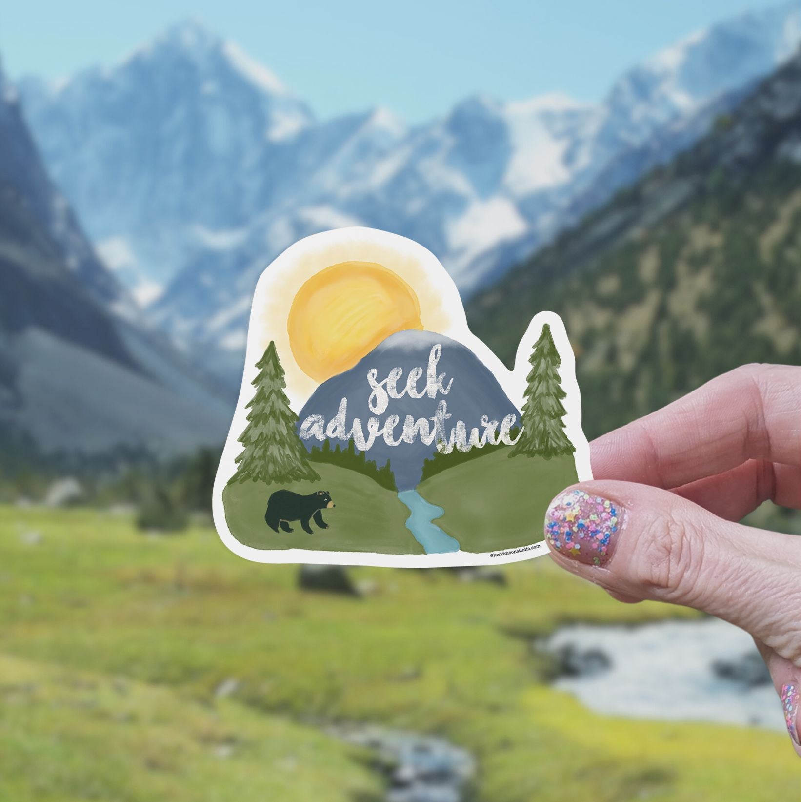 Seek Adventure Mountain Outdoors Vinyl Sticker stickers Lucid Moon Studio LLC 