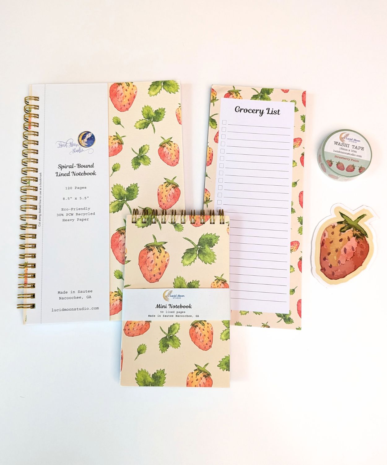 Strawberry Fields Gift Set Notebooks Lucid Moon Studio 