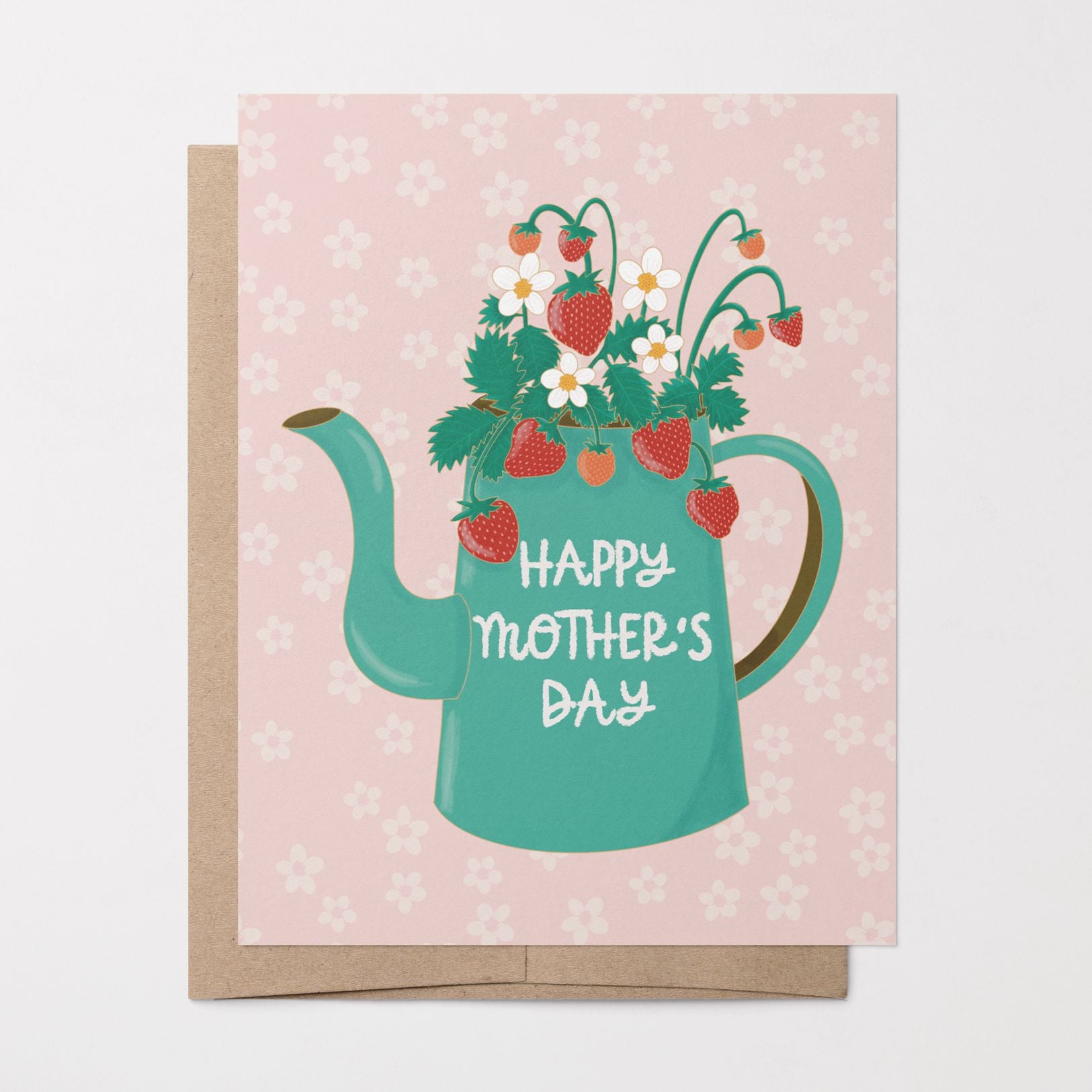 Strawberry Teapot Mother's Day Greeting Card Greeting Cards Lucid Moon Studio 