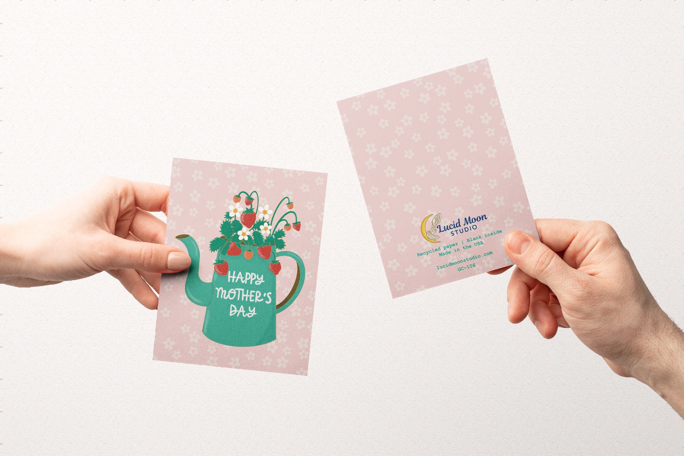 Strawberry Teapot Mother's Day Greeting Card Greeting Cards Lucid Moon Studio 