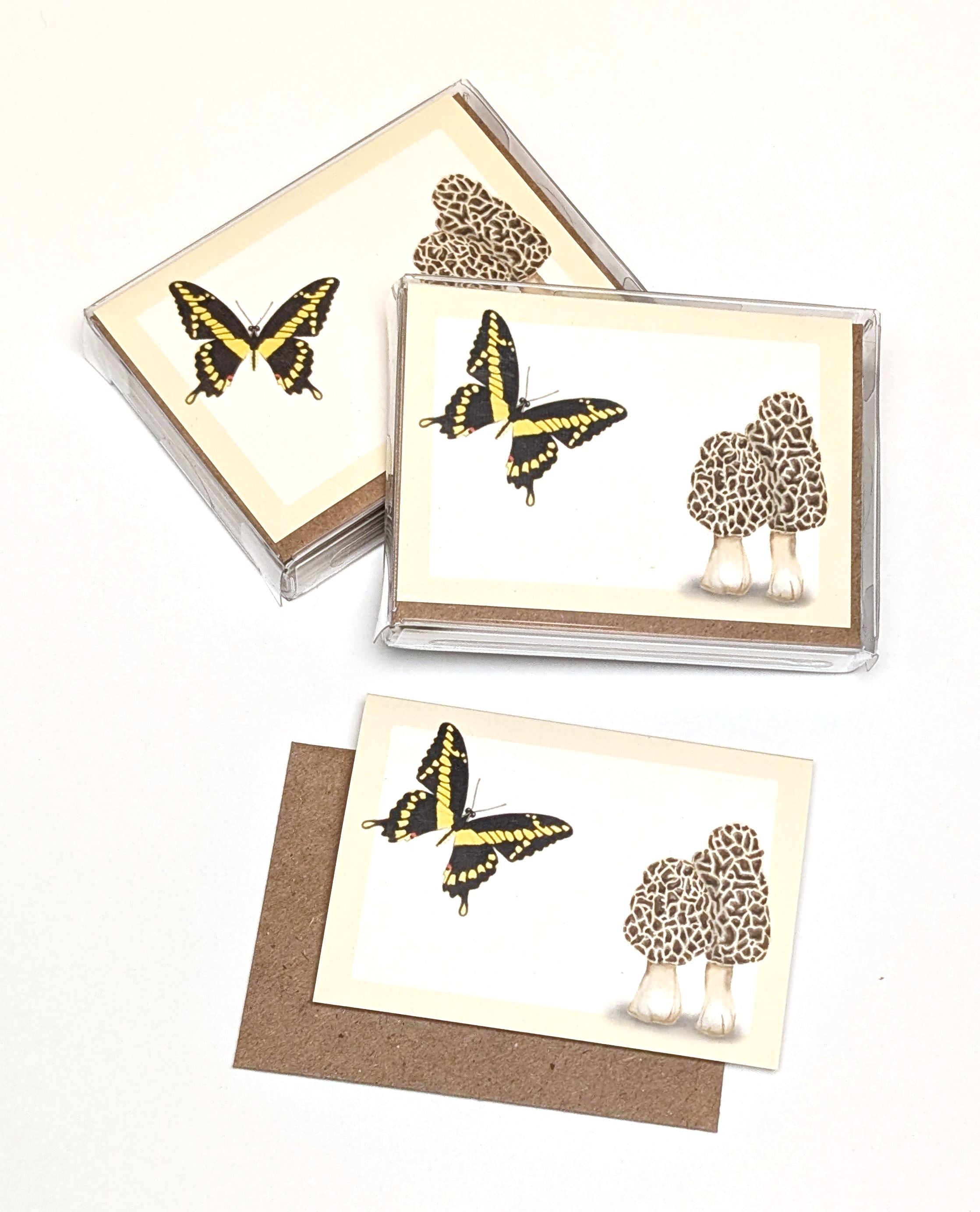 Swallowtail and Morel Mushrooms | Boxed Mini Cards (8) Greeting Cards Lucid Moon Studio 