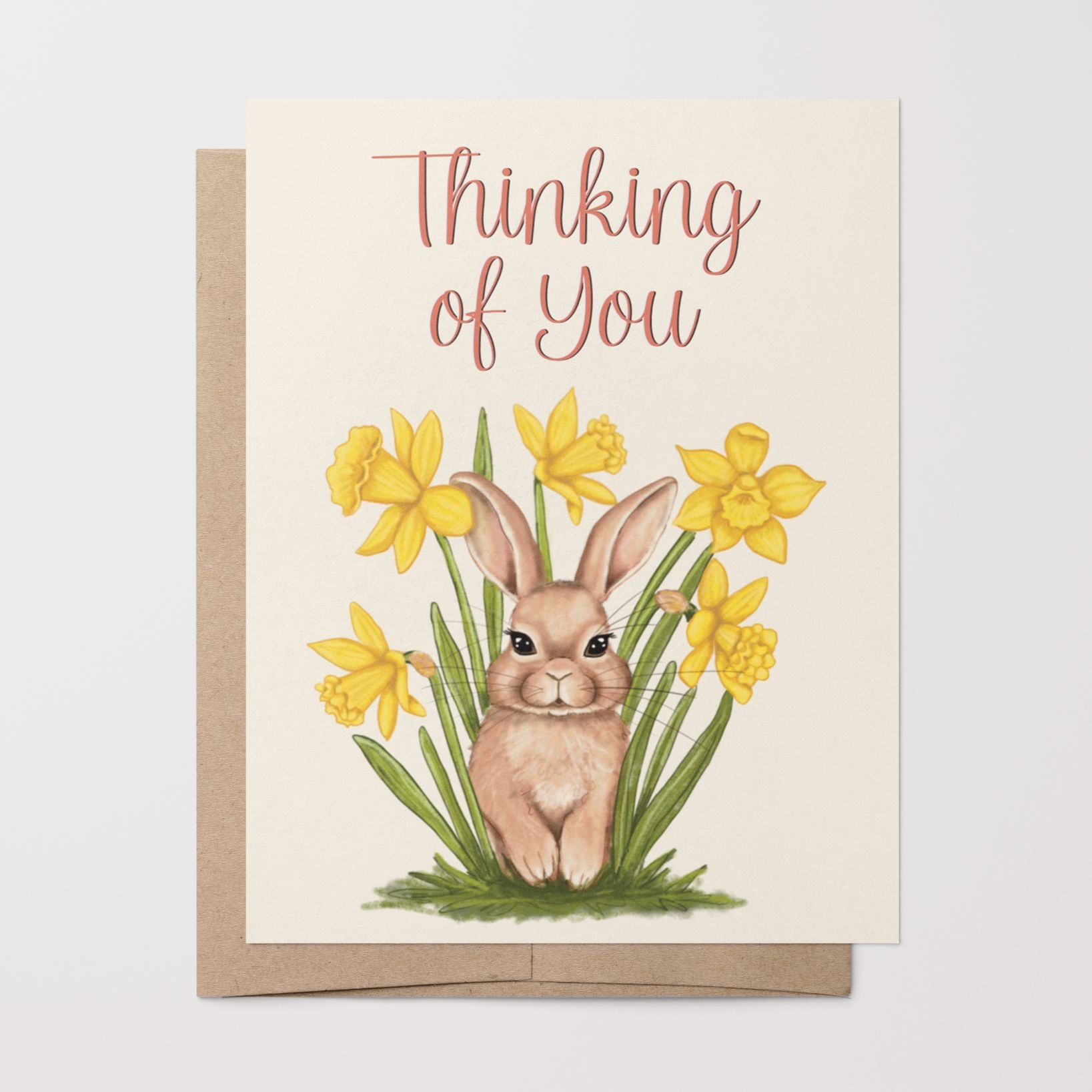 Thinking of You Bunny in Daffodils Card Greeting Cards Lucid Moon Studio 