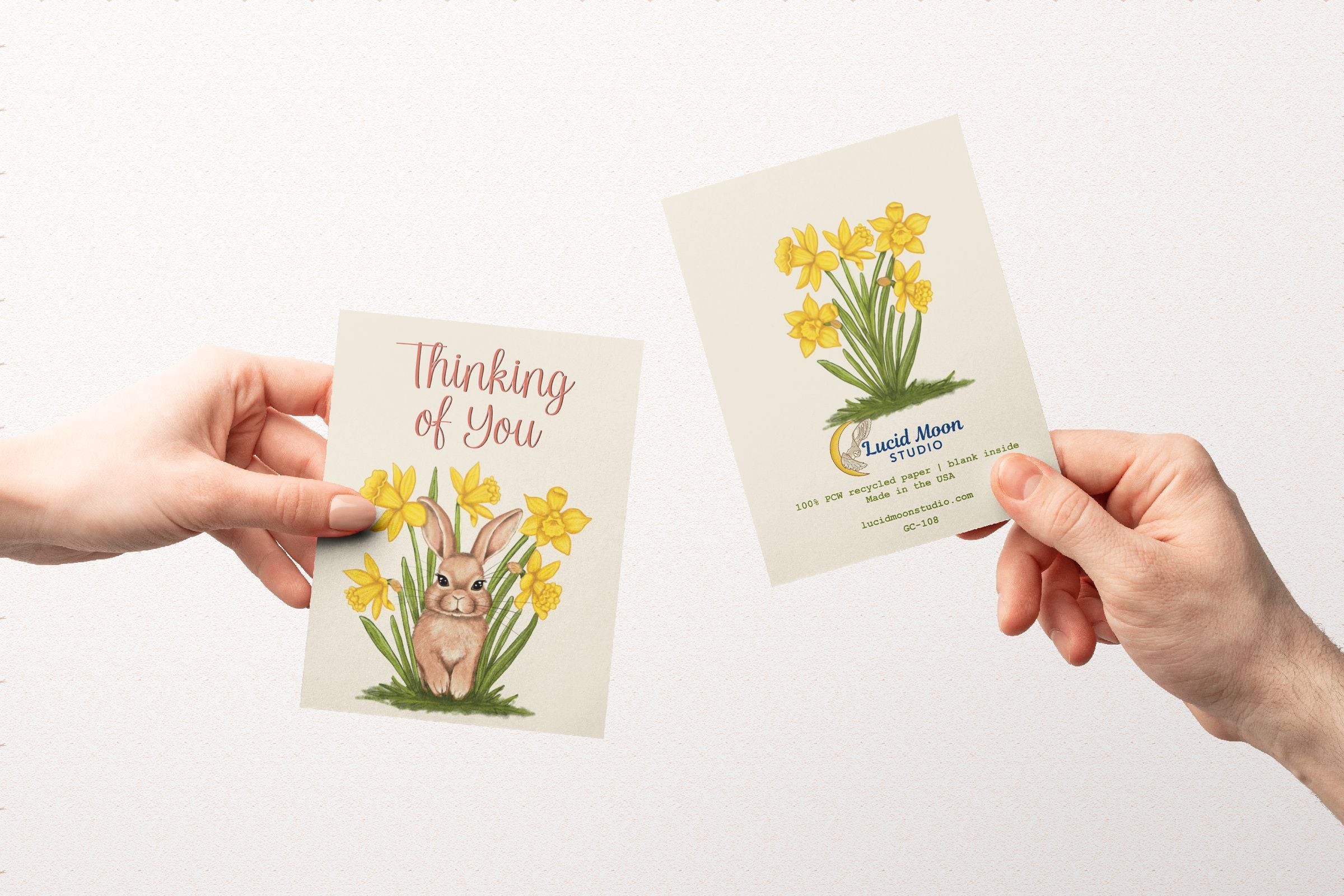 Thinking of You Bunny in Daffodils Card Greeting Cards Lucid Moon Studio 
