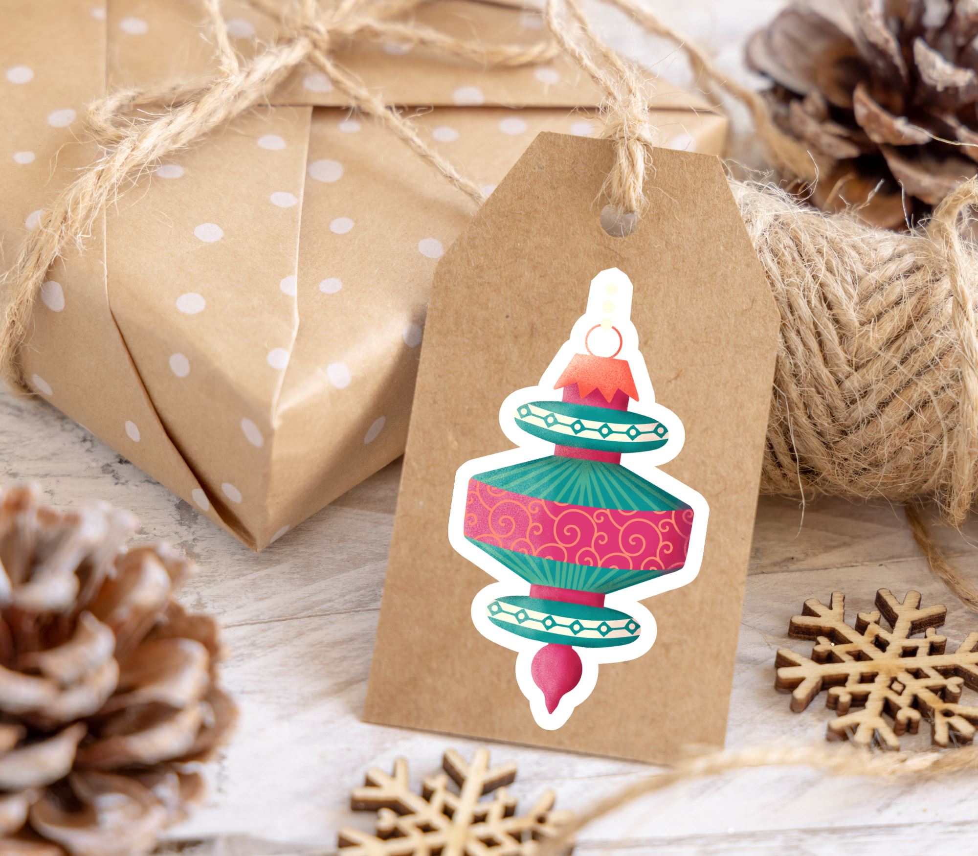 Vintage Xmas Ornament Matte Vinyl Sticker stickers Lucid Moon Studio 