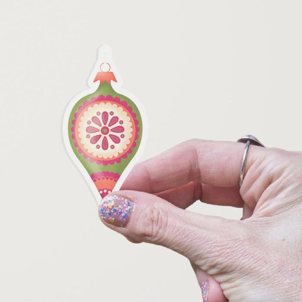 Vintage Xmas Red & Green Ornament Matte Vinyl Sticker stickers Lucid Moon Studio 