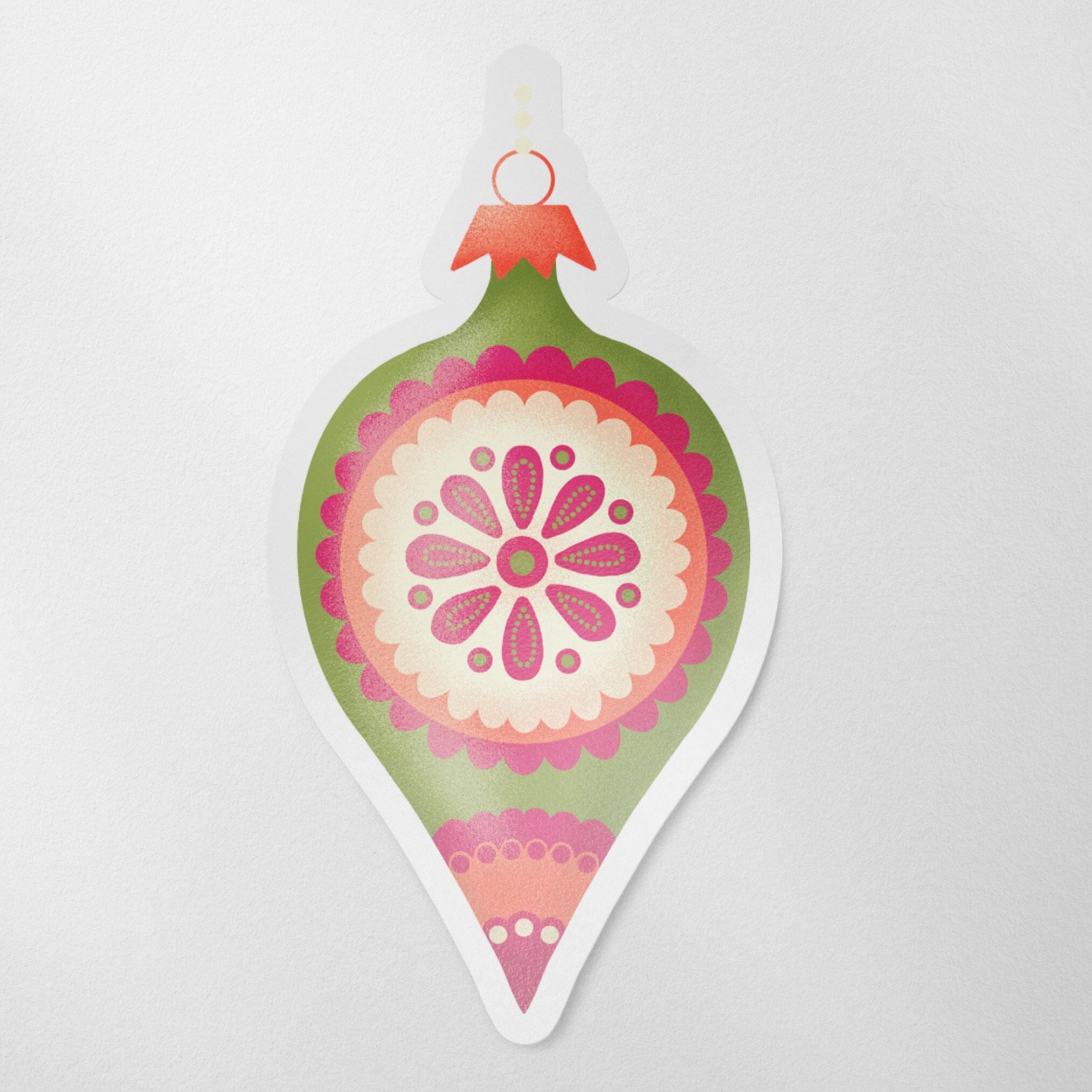 Vintage Xmas Red & Green Ornament Matte Vinyl Sticker stickers Lucid Moon Studio 