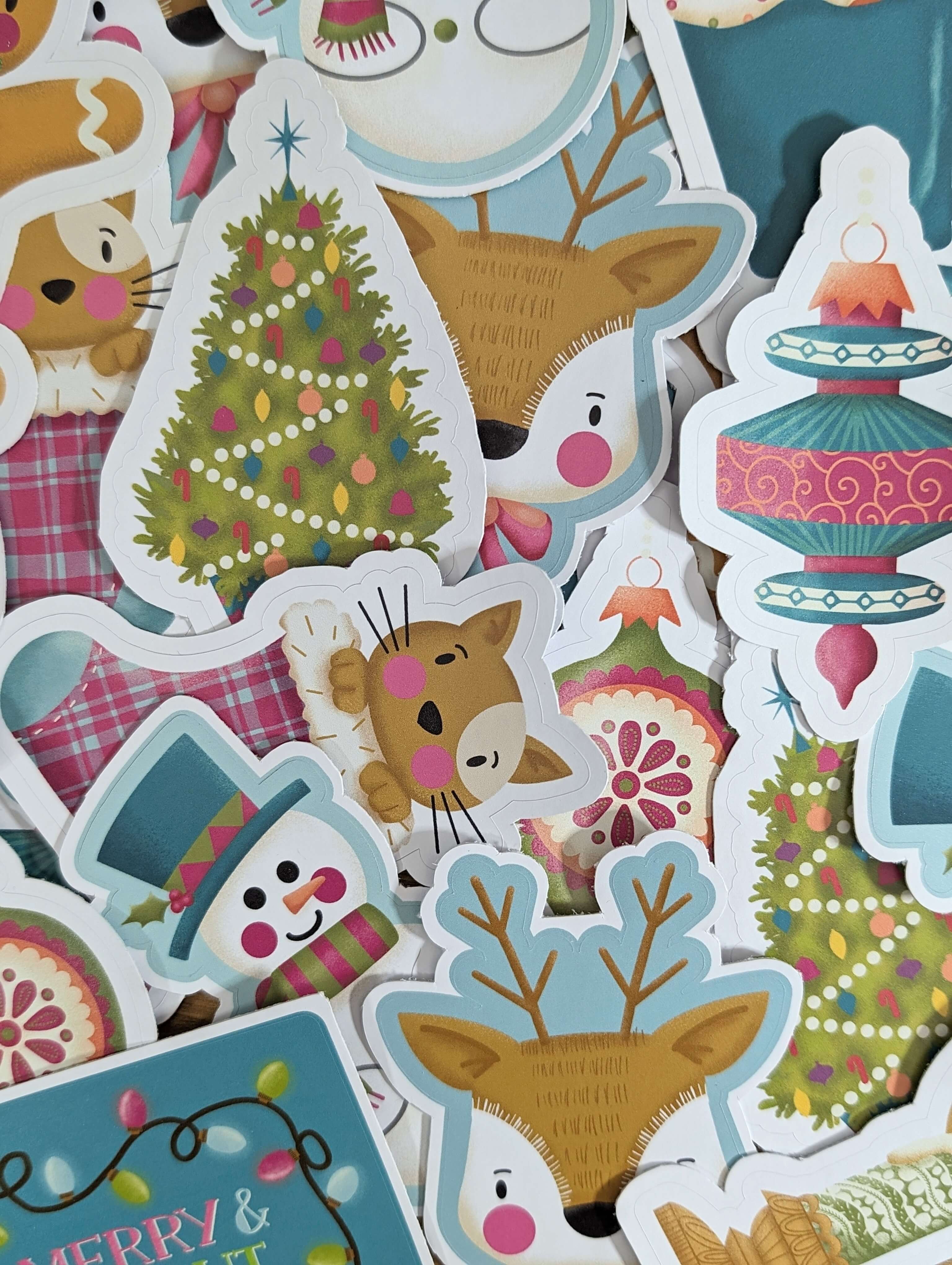 Vintage Xmas Red & Green Ornament Matte Vinyl Sticker stickers Lucid Moon Studio 