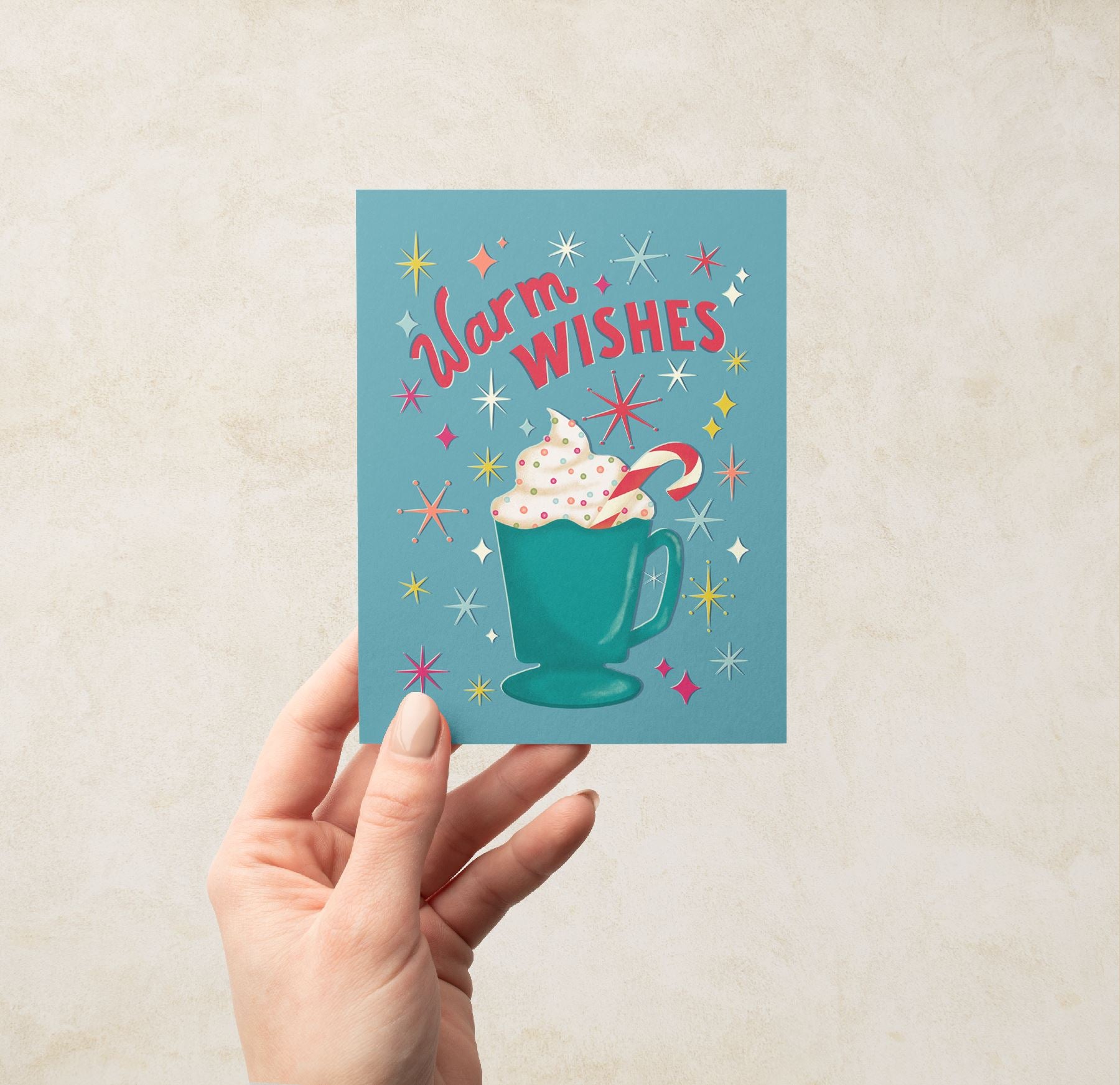 Warm Wishes Hot Cocoa Holiday Greeting Card Greeting Cards Lucid Moon Studio LLC 