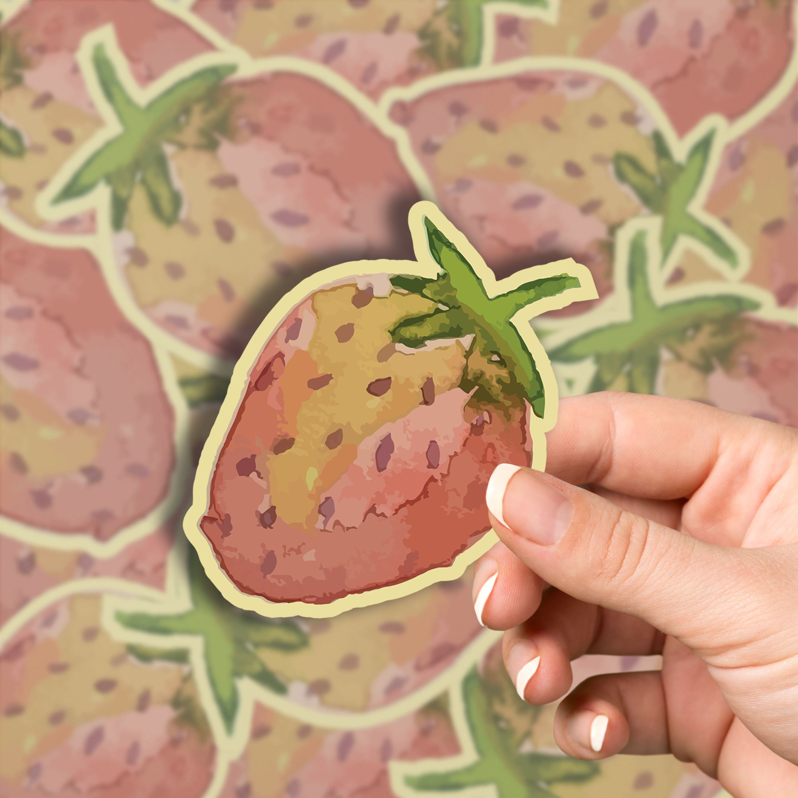 Watercolor Strawberry Glossy Vinyl Waterproof Sticker stickers Lucid Moon Studio 