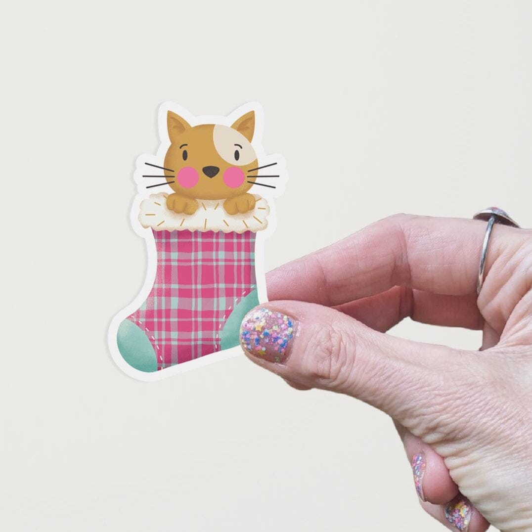 Xmas Stocking Kitty Matte Vinyl Sticker stickers Lucid Moon Studio 